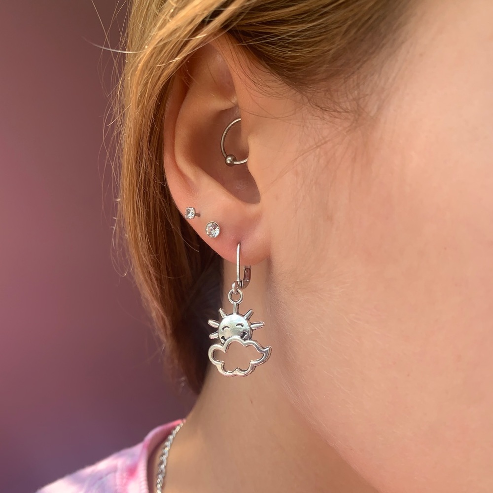 cloud and sun hoops earrings